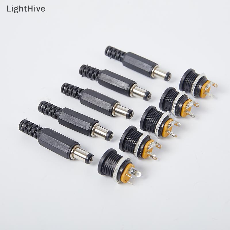 [LightHive] 5 ชิ้นปลั๊กชาย + 5 ชิ้น DC022 Soet หญิง Ja สกรู Nut แผง Mount Connector 5.5*2.1 มิลลิเมตร DC 12 โวลต์ (TH)