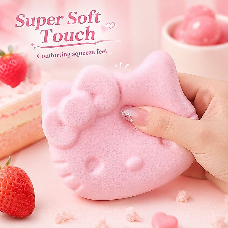 เค้กชีส Hello Kitty นุ่มพิเศษ Squishy ของเล่นบีบคลายเครียดที่เพิ่มขึ้นช้า
