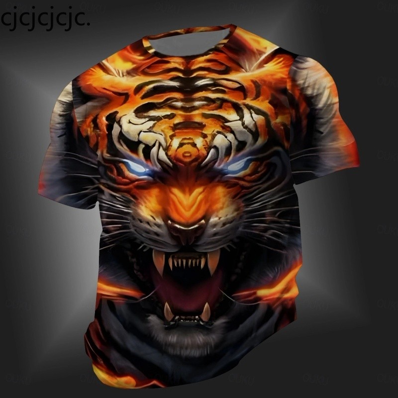 3D พิมพ์ Roaming Tiger รูปแบบ T เสื้อสําหรับชายฤดูร้อน O-คอหลวม Tops Street แขนสั้น Tees Casual ป่าส