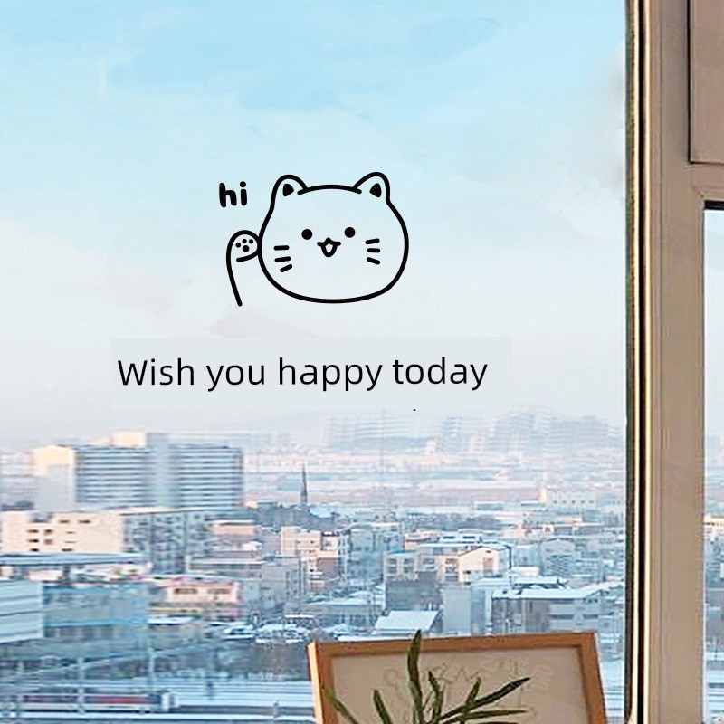 วอลเปเปอร์3d วอลเปเปอร์ ติด พื้น ปูน กาว ติด วอลเปเปอร์ ติด ผนั Ins Cute Cat I Wish You Happy Room M