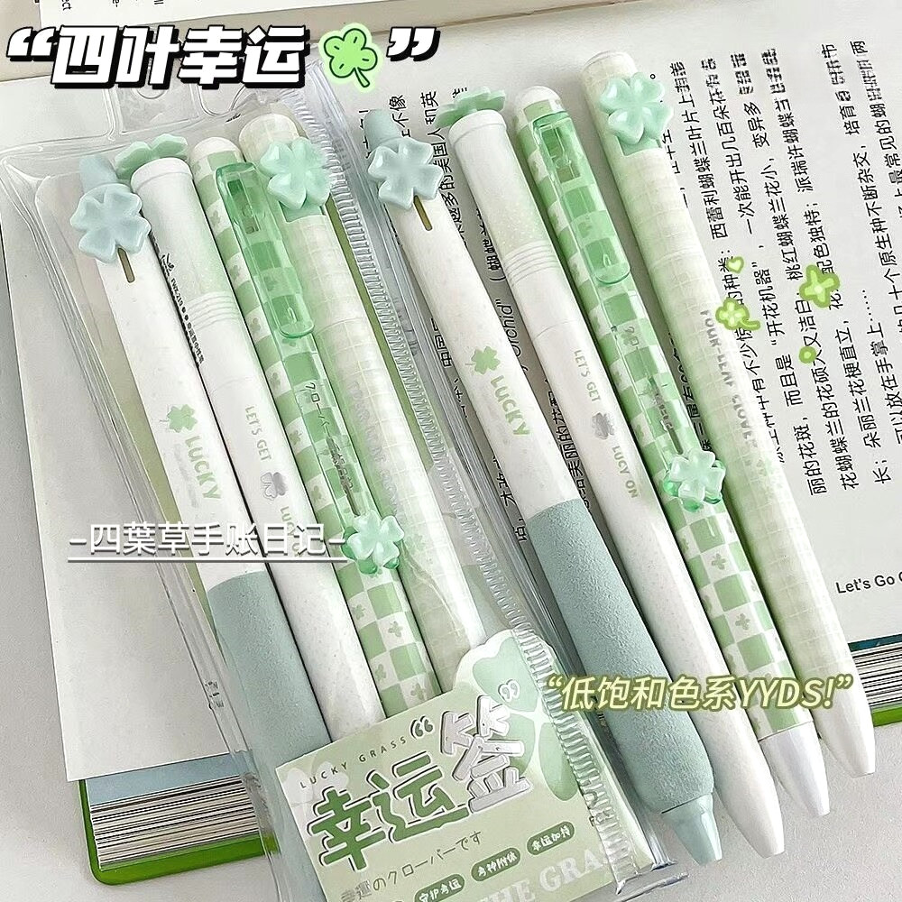 4ชิ้นโคลเวอร์สี่ใบโชคดีปากกา0.5มิลลิเมตรหมึกสีดําเจลปากกาชุดเขียนปากกาโรงเรียนเครื่องเขียน