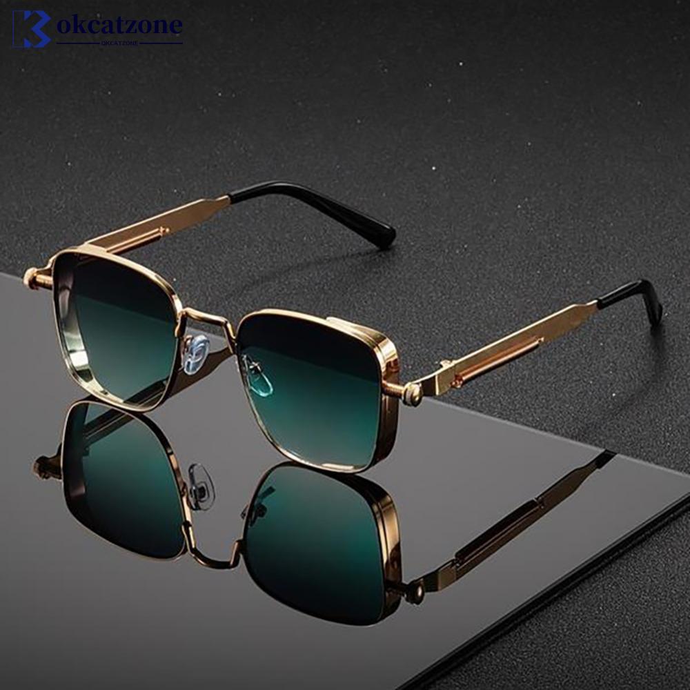 OKCATZONE Vintage Steampunk Square แว่นตากันแดดโลหะ Unisex Retro แฟชั่นแว่นตาอุปกรณ์ตกแต่งสําหรับผู้