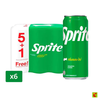 สไปรท์ น้ำอัดลม กลิ่นเลม่อน-ไลม์ 325 มล. x 5+1 ชิ้น