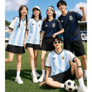 เสื้อกีฬาฟุตบอลอาร์เจนตินา แบบเหย้าและเยือน ฟุตบอลโลก คอวีแขนสั้น ชายหญิง ผ้าไมโครสปอร์ต แห้งไว ใส่สบาย พร้อมส่ง