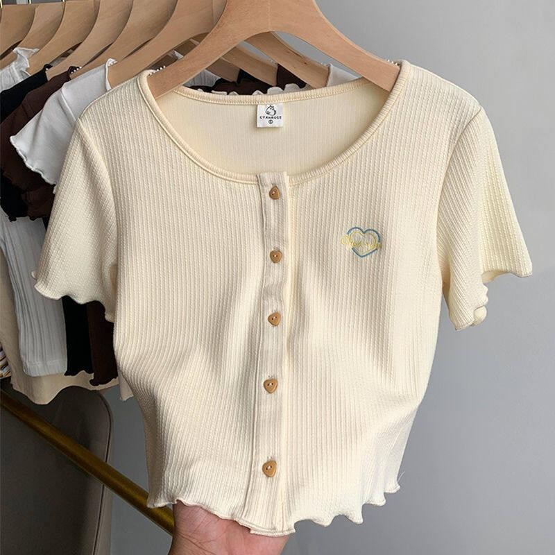 เสื้อครอปแขนยาวผู้หญิง เสื้อยืดแฟชั่นสไตล์เกาหลี เสื้อครอปหญิง เสื้อยืดแขนสั้น - รูปที่ 7