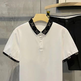 BECoolMan เสื้อโปโลผู้ชาย สไตล์ร้อนฤดูร้อน แฟชั่นยอดนิยม ความรู้สึกระดับสูง ลำลองแมทช์ลุคง่าย แขนสั้นคอปกพิมพ์ลาย