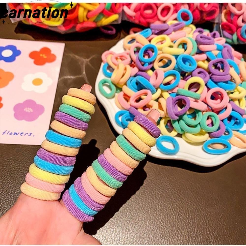 CARNATION 100 ชิ้นยืดหยุ่นสูง Hairband,สีน้ําตาลสีดํา Finger Hair Tie ชุดแถบคาดศีรษะเด็ก,แฟชั่นไม่มี Harm หางม้าผู้ถือน่ารัก MIni Candy สีผมเชือกเด็ก Headwear