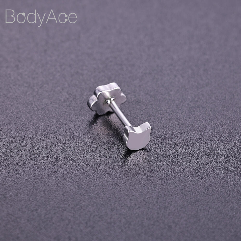 ต่างหู Bodyace 18G สตั๊ดคริสตัล ลายดอกไม้และแมว สีชมพู สำหรับเจาะ lobe และ lip ราคา ถูกที่สุด ดีลบีเคเค แกลเลอรีภาพที่ 6