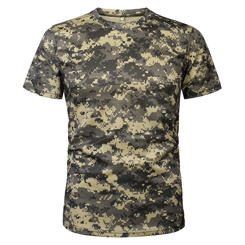 เสื้อทหารผู้ชายแขนสั้น แบบพราง แห้งเร็ว ระบายอากาศ เหมาะสำหรับใส่ลำลอง