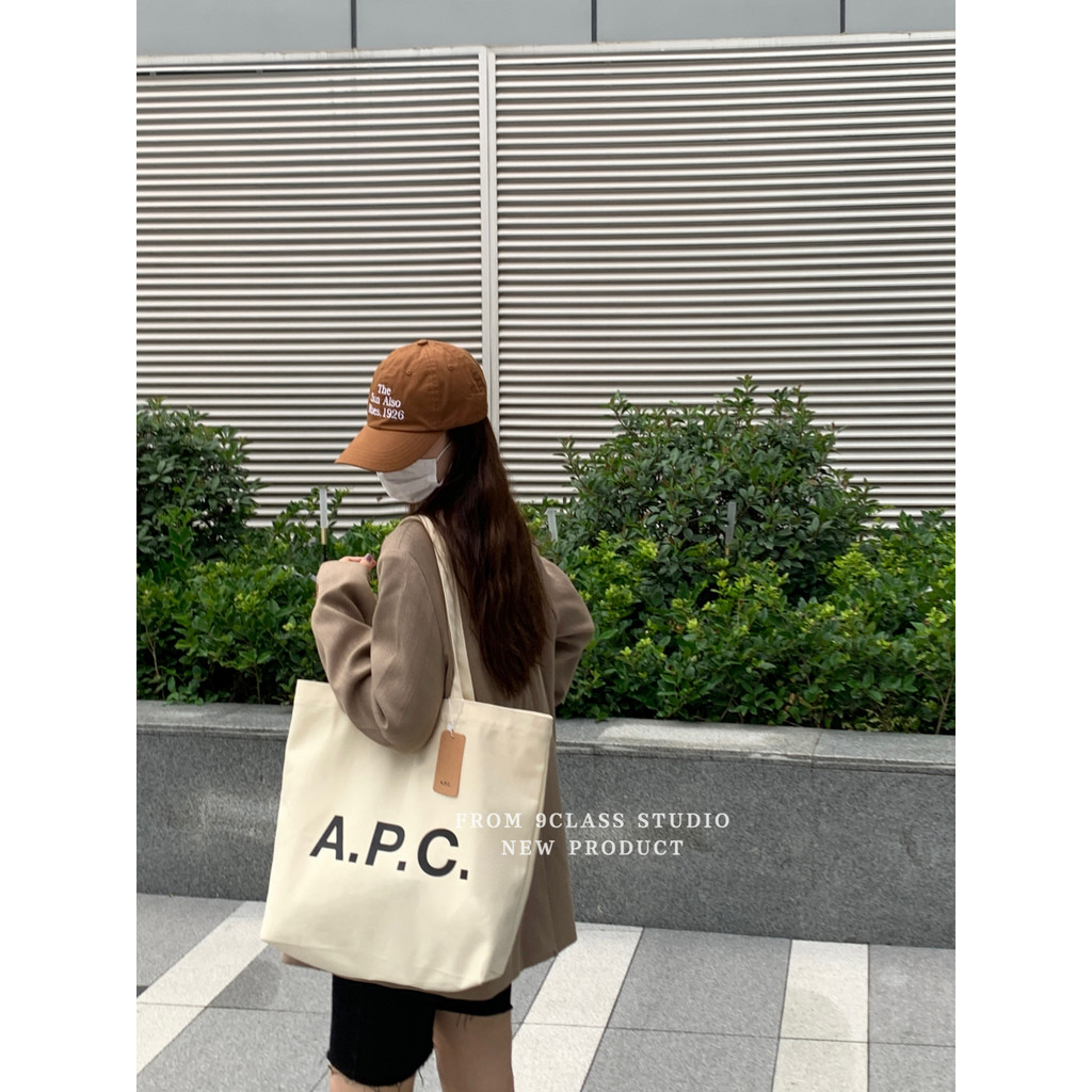 9class ins Blogger Same Style APC Letter Simple Commuter Shoulder Canvas Bag Daily Good Match Shoppi