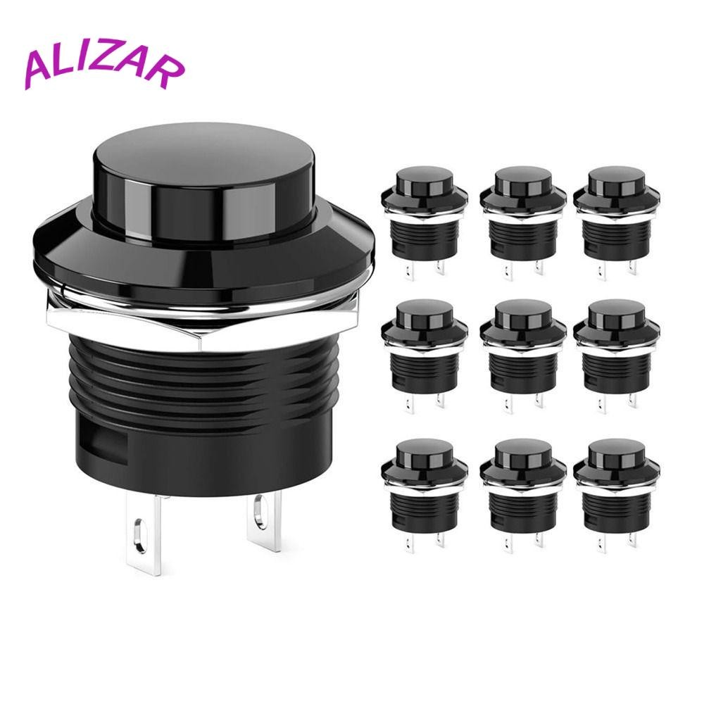 ALIZAR สวิตช์ปุ่มกด Momentary, Mini No Lock, AC 250V / 3A AC 125V /6A Balck Cap Round Switch