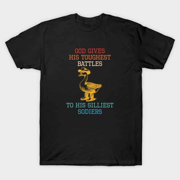 เสื้อยืด Vintage God Gives His Toughest Battles To His Silliest Sodiers T-Shirt แท้ Cotton 100%