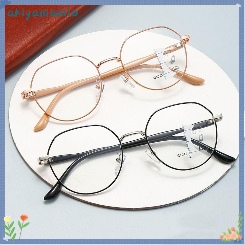 แว่นอ่านหนังสือ Akiyamio แบบมัลติโฟกัส กันแสงสีฟ้า ออกแบบโลหะหรูหรา สำหรับการใช้งานในออฟฟิศและประจำวัน