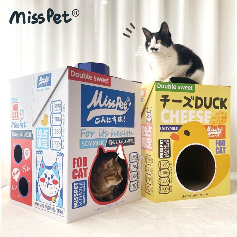 กล่องนม Cat Scratch Board Cat Litter Cat House Sleeping Paper Box กระดาษลูกฟูกแมวน่ารัก Paw ของเล่นแ