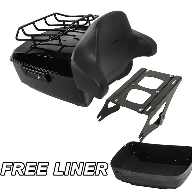 TE แร็คติดตั้งท้ายรถมอเตอร์ไซค์ King Luggage Trunk Mount Rack สำหรับ Harley Touring 14-24 สีดำเงา