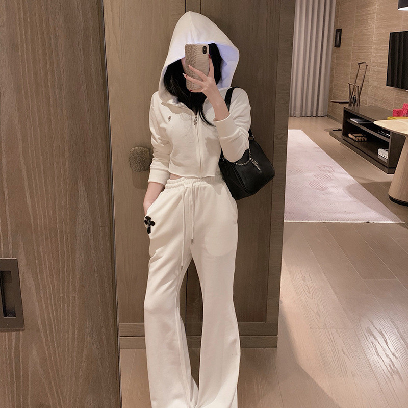 JC4U European Style Letter Frame Patchwork Embroidery Casual Hooded Sweatshirt Jacket and Pants2025S