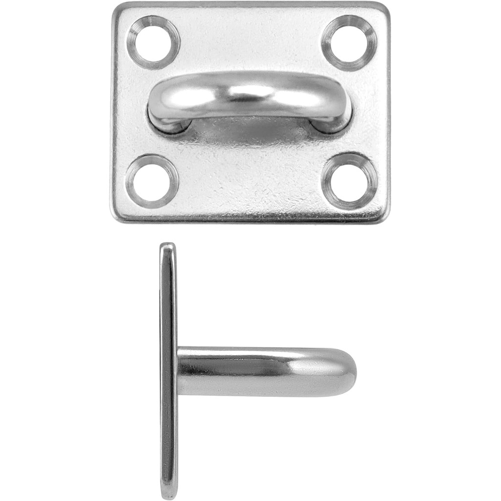 QWORK 5/16" 316 Stainless Steel Square Pad Eye, 4 Pack Marine Grade Hardware Hooks พร้อมสกรู, Heavy 