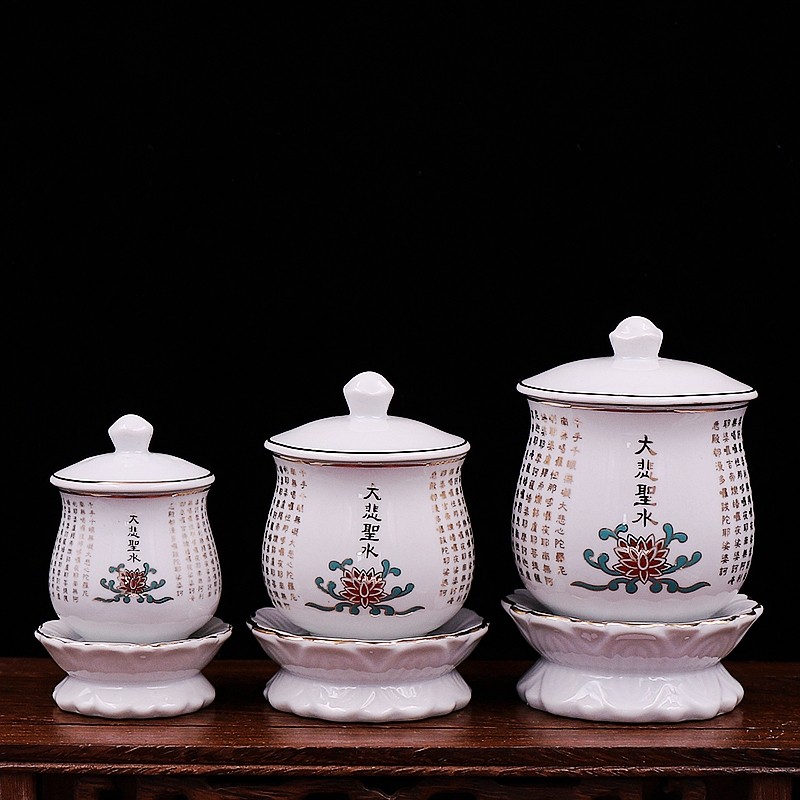 Lotus Great Compassion Mantra ถ้วยน้ําสําหรับพระพุทธรูปถ้วยน้ํา Porcelain Water Purification ถ้วย Ho