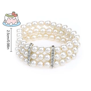 สร้อยข้อมือมัลติเลเยอร์Pearl Rhinestone แบบยืดหยุ่น ไข่มุกจำลอง เครื่องประดับสำหรับผู้หญิง และเป็นของขวัญที่สวยงาม