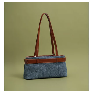 Auure Premium Texture Contrast Color One-Shoulder Underarm Baguette Bag
