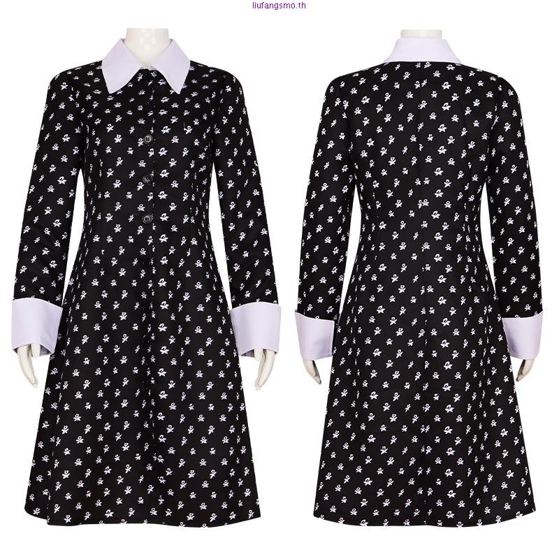 ชุดเดรสคอสเพลย์ Adamsday Family cos Wednesday Wednesday Film TV สีดํา สําหรับปาร์ตี้ฮาโลวีน