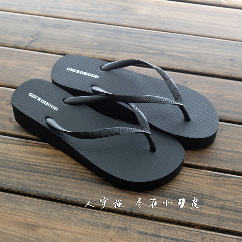 GECKOHOOD ฤดูร้อน Wedge Heel Flip-Flops ผู้หญิงยุโรปอเมริกันหนา Soled Platform Beach Flip-Flops รองเ