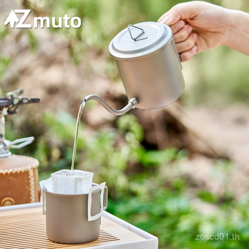 ราคาต่ําไทเทเนียมบริสุทธิ์420มลเครื่องชงกาแฟมือปากพับปากยาวบางปากชงหม้อครัวเรือนกลางแจ้งที่ถอดออกได้