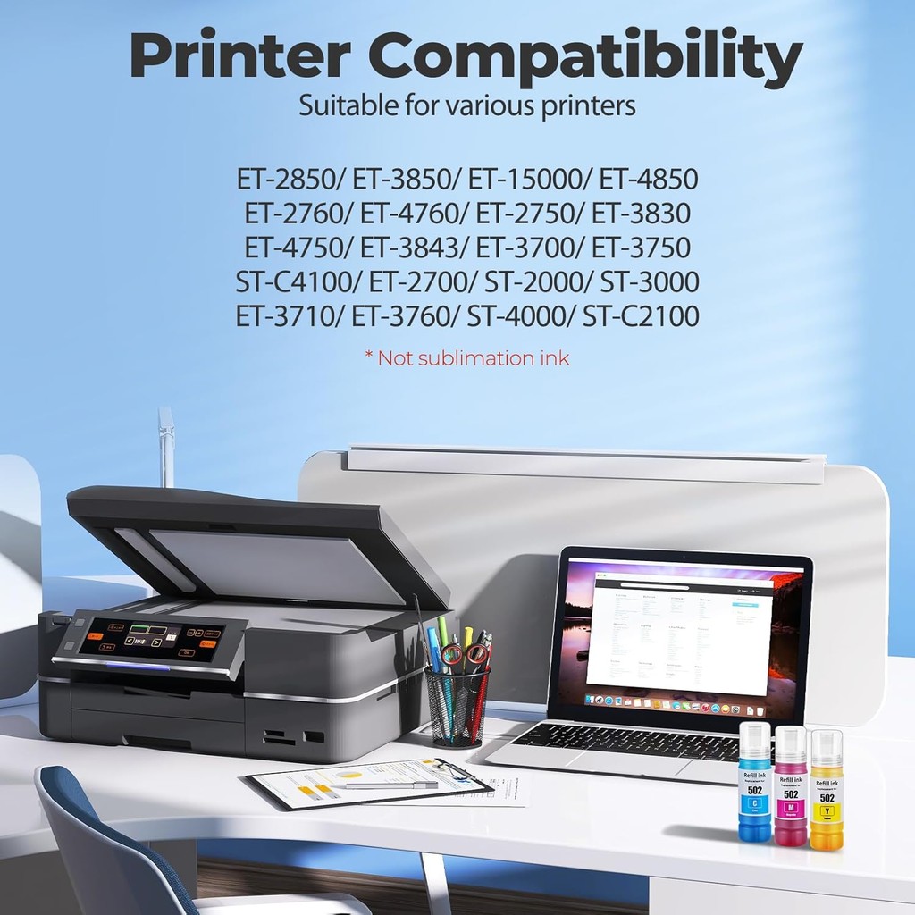 502 ขวดเติมหมึก ET-2850 ET-3850 ET-15000 ET-4850 สําหรับ Epson 502 หมึกสีสําหรับ Ecotank ET 2850 ET 