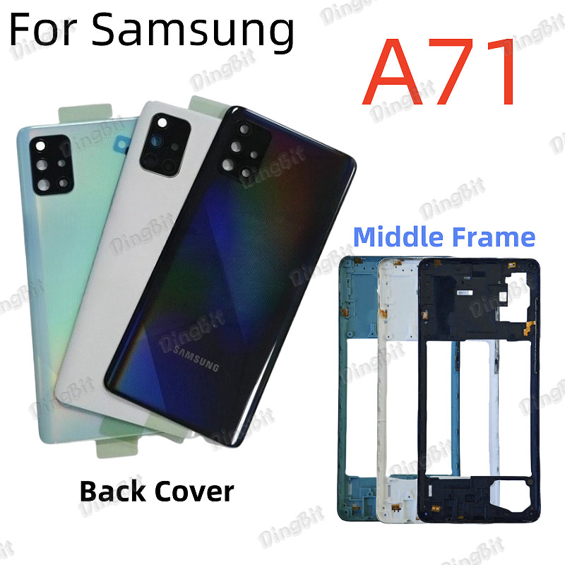 สําหรับ Samsung Galaxy A71 A715F ฝาหลังแบตเตอรี่เปลี่ยนกรอบด้วยกาวและเลนส์กล้อง
