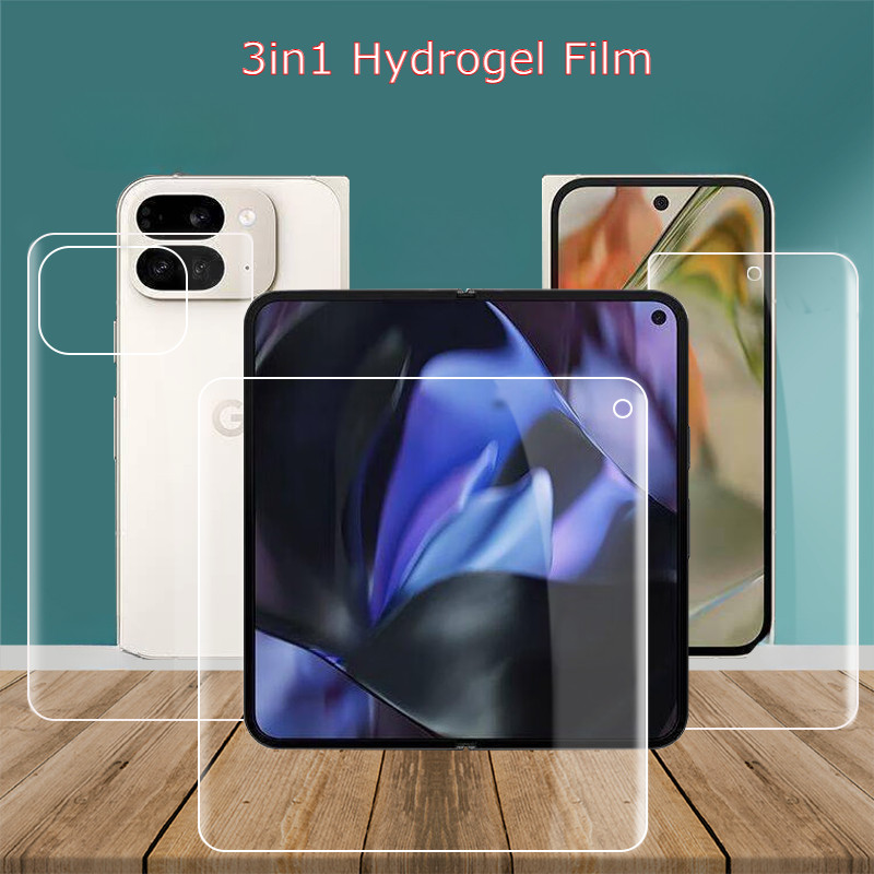 3in1 Hydrogel ฟิล์มสําหรับ Google Pixel10 Pro พับด้านในด้านหน้ากลับ Soft Anti-scratch ป้องกันหน้าจอส
