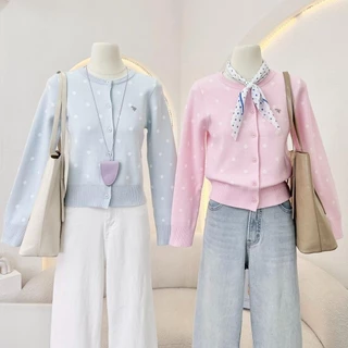 Polkadot cardigan เสื้อคาร์ดิแกนไหมพรม แขนยาว ลายจุด แต่งอะไหล่เงิน เนื้อผ้าถัก KN.Clothes