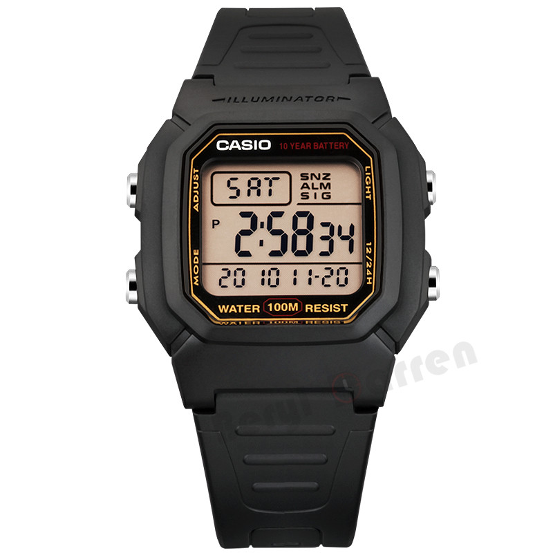 Casio casio casio นาฬิกาสีดํากีฬากลางแจ้งนาฬิกาดิจิตอลผู้ชายกันน้ํา W-800H-1A W-96H