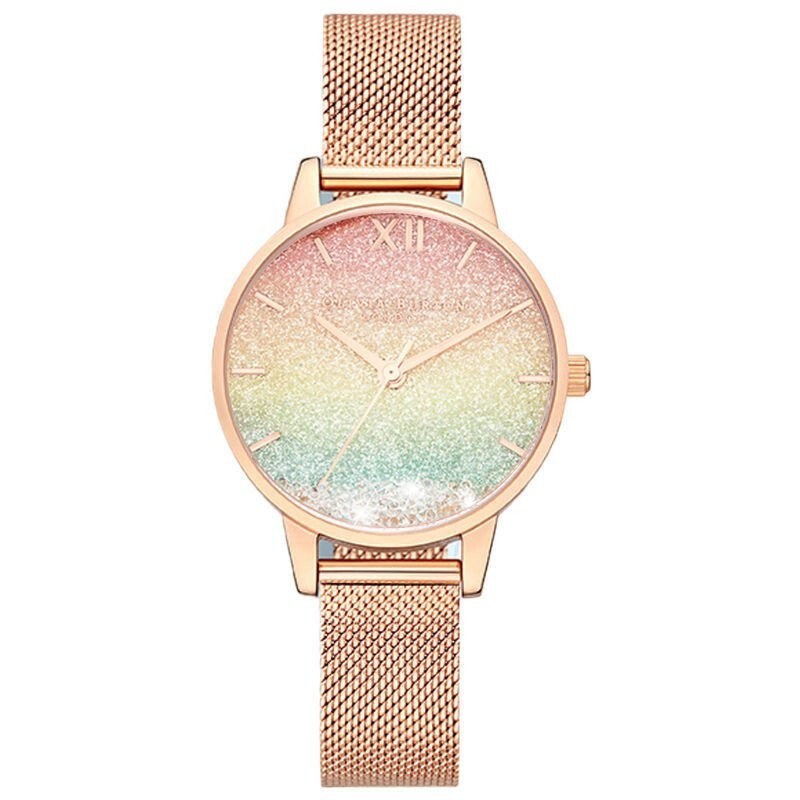 OliviaBurton นาฬิกาผู้หญิง Starry Sky Rainbow Flowing Sand British Niche Song Zuer นาฬิกาผึ้งน้อย