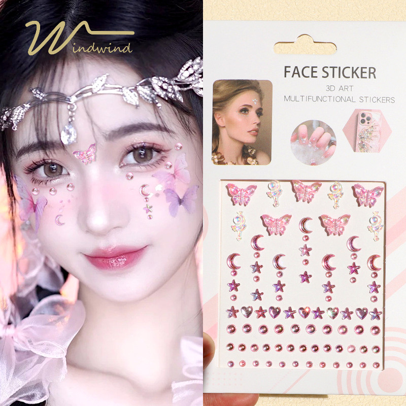 พร้อมส่ง สติกเกอร์เพชรติดหน้าคริสตรัลติดหน้า มีกาวในตัว แต่งแฟนซี สวยๆเริ่ดๆออกงาน-ww