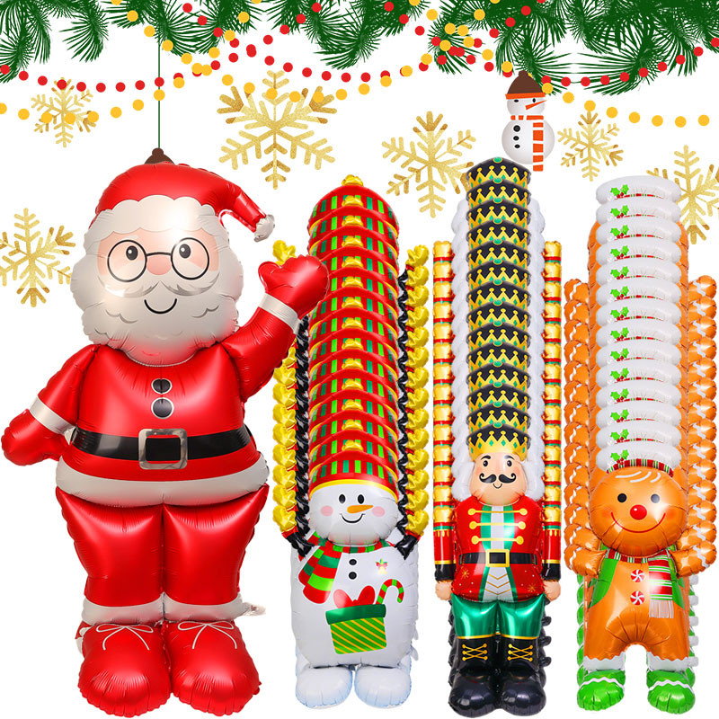 ลูกโป่งรูปตุ๊กตาหิมะซานต้าคลอสขนาดใหญ่ / อุปกรณ์ตกแต่งงานปาร์ตี้ลูกโป่งฟอยล์เป่าลมคริสต์มาส