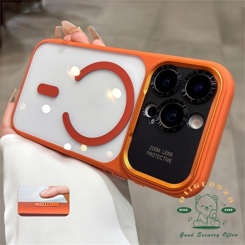 เคส iPhone17 ผิวส้มอะคริลิคเคสโทรศัพท์แม่เหล็ก iphone17 Pro Max 16 15 เคสสําหรับเคส iPhone ซิลิโคนนิ่ม TPU กันกระแทก