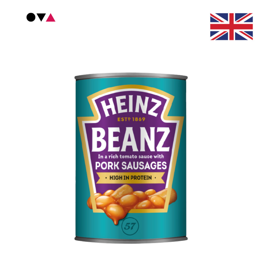 Heinz Baked Beans & Pork Sausages 415g ถั่วอบในซอสมะเขือเทศพร้อมไส้กรอกหมูจาก Heinz ขนาด 415 กรัม