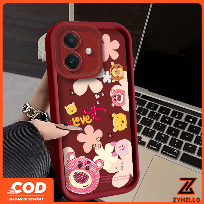 เหมาะสําหรับ Samsung A06 A07 A17 A55 A05S A05 A54 A52 A12 A35 A16 A36 A56 A25 A24 A13 A03 A73 S21FE S23FE S24FE A50 A15 สตรอเบอร์รี่หมีเงาการ์ตูนสตรอเบอร์รี่