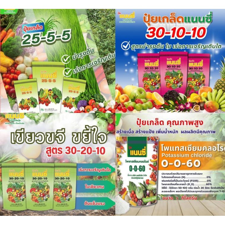 ปุ๋ยเกล็ดแนนซี่ ปุ๋ยฉีดพ่นทางใบ 1 20-20-20, 25-5-5,  30-20-10, 0-0-60 ขนาด 1กิโลกรัม