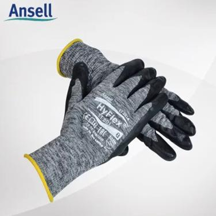 ANSELL/Ansel HyFlex11-801 Palm Black Foam Nitrile Coating ถุงมือป้องกันที่ทนทาน