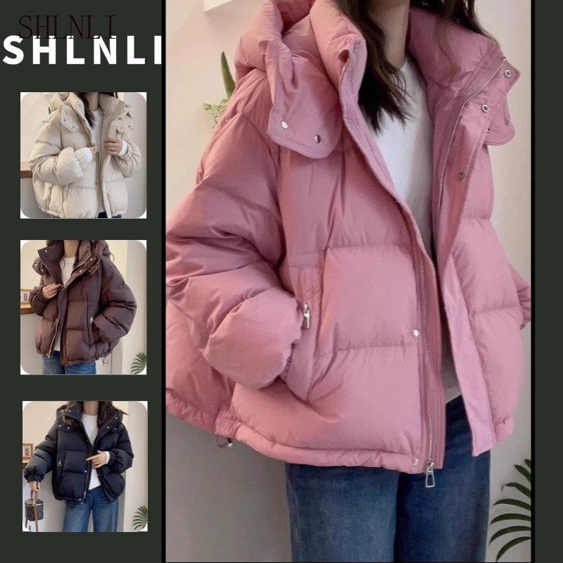 แจ็คเก็ตพร้อมฮู้ดผู้หญิง ทรงหลวม สั้น ไซส์ใหญ่ เหมาะสำหรับฤดูใบไม้ร่วงและฤดูหนาว