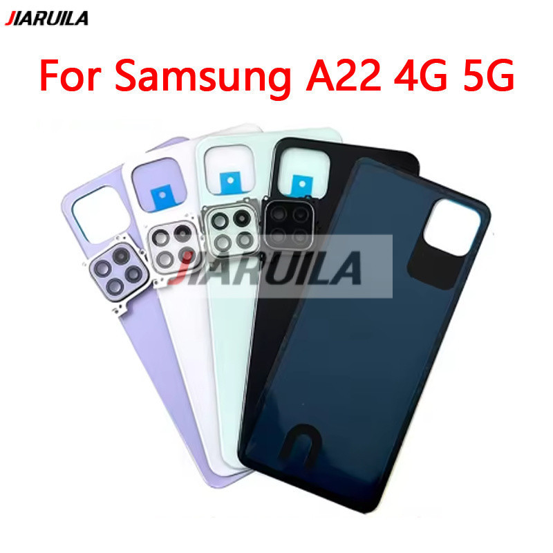 สําหรับ Samsung Galaxy A22 4G 5G ฝาหลังแบตเตอรี่ด้านหลังชิ้นส่วนทดแทนพร้อมเลนส์