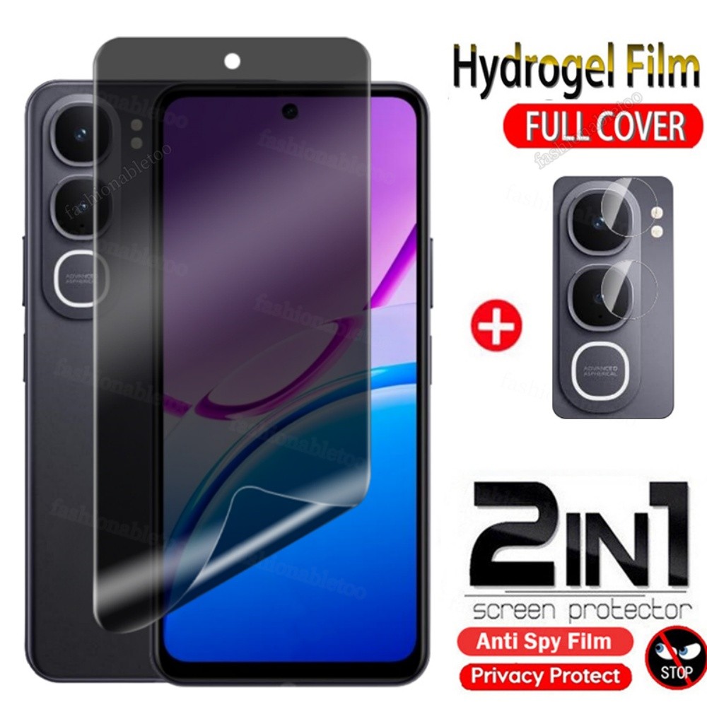 สําหรับVivoY21d 2 in 1 Anti-spy Hydrogelฟิล์มสําหรับVivo Y21 d Y21d Y 21d VivoY21dความเป็นส่วนตัวป้องกันหน้าจอAnti-Peepฟิล์มด้านหน้านุ่มกลับกล้องเลนส์ฟิล์ม