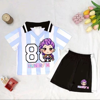 PINKชุดเซ็ทเด็กกีฬาคอปก ขาสั้น ลายสุดฮิต เนื้อผ้าใส่สบาย ระบายอากาศดี