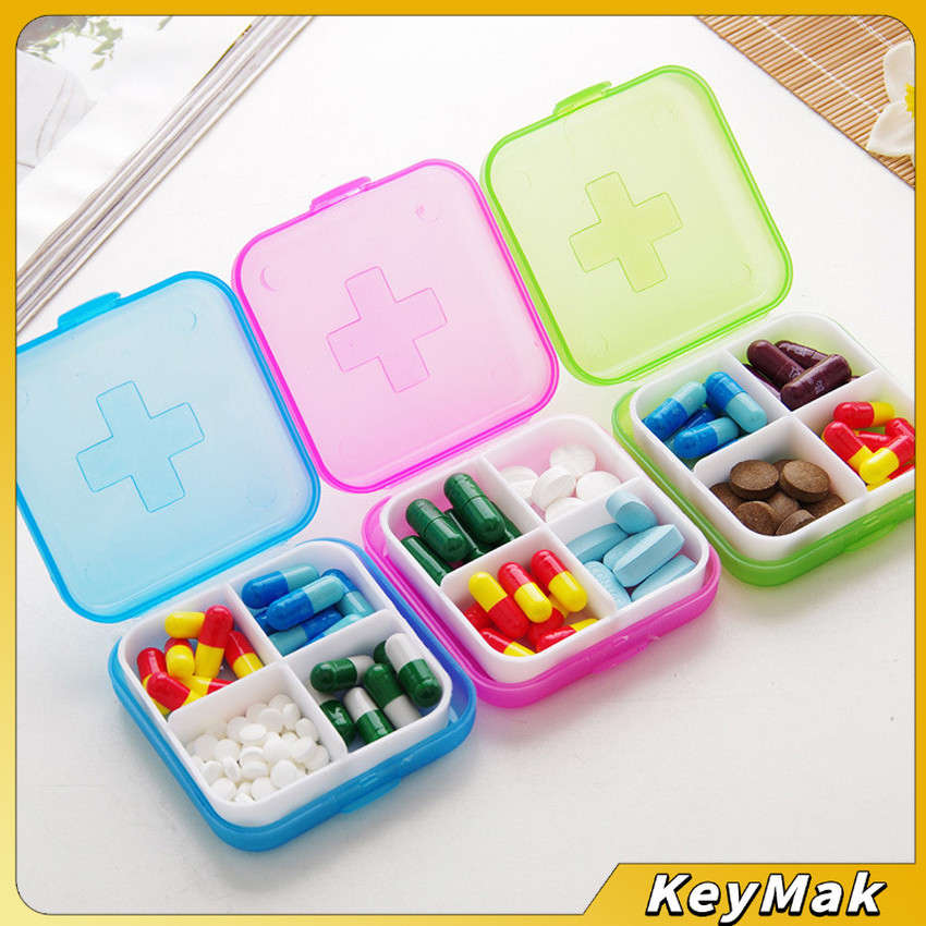 KeyMak กล่องยา มินิ กล่องสีสันลูกกวาด หลายช่อง กล่องยาแบบพกพา Cross-packing pill box