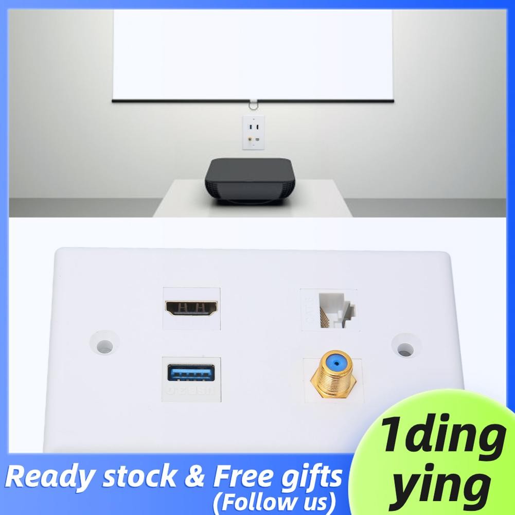 1dingying.th 1Dingying.TH 4 พอร์ต HDMI COAX Ethernet แผ่นผนัง USB 3.0 TV F ประเภท RJ45 Media Outlet 