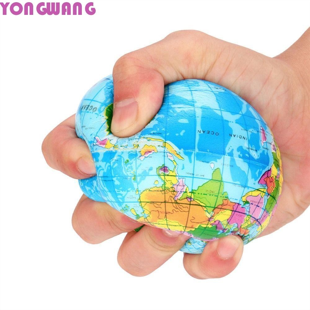 YONGWANG66HR แผนที่โลกโฟม Ball Relief Mini Earth Globe รุ่นแปลก Gag ของเล่นบีบของเล่น Bouncy Ball โฟ
