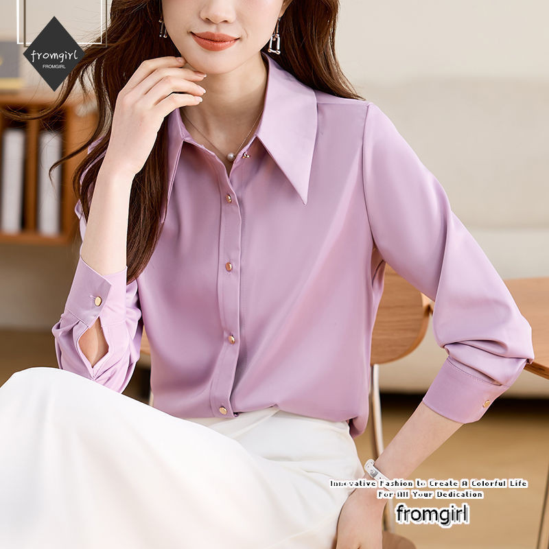 เสื้อเชิ้ตแขนยาวสไตล์หรูสำหรับผู้หญิง ฤดูใบไม้ร่วงใหม่ ดีไซน์เข้ารูป