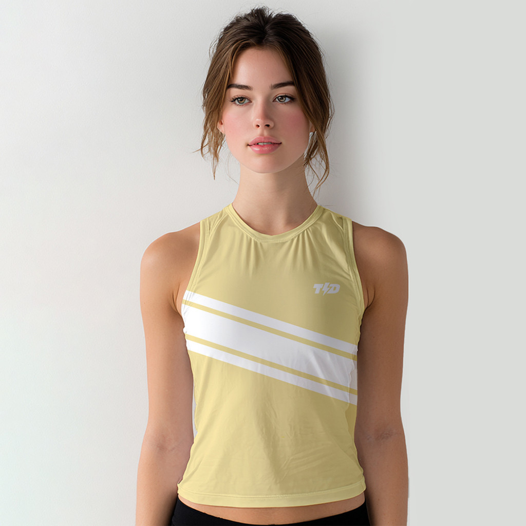 LSE21 Crop Tank Top Running Padel Gym "เหลือง 3 เส้น" superairdrylite