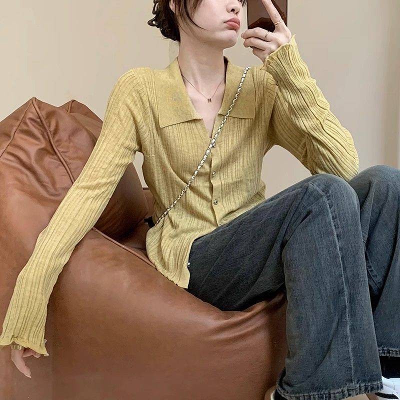Slim-Fit Thin Long-Sleeved Knitted Cardigan Korean Style Gentle Refined Stylish and Versatile Top Gm
